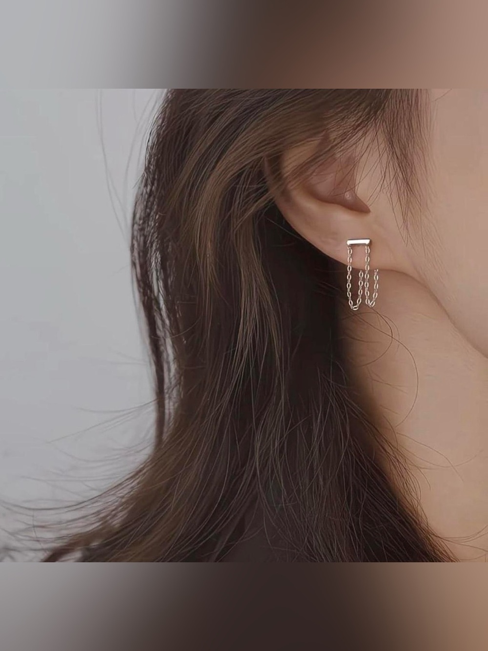 Minimalist Double Chain Silver Drop Earrings